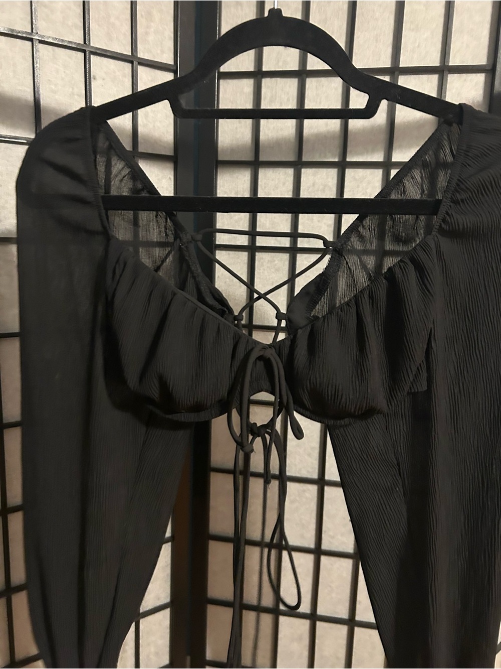 White Fox Boutique Memorable Moment Black Top with Sheer Sleeves Size Small